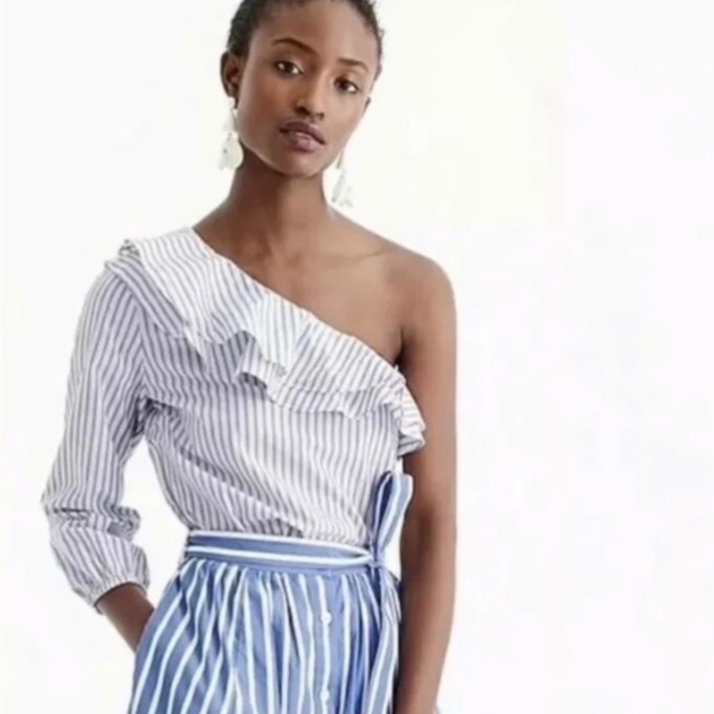 J Crew Striped One-Shoulder Ruffle Top size 2